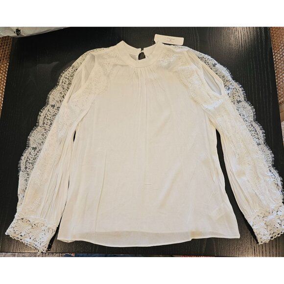 INA Long Sleeve White Blouse With Lace Detail Size Medium fairycore whimsy demur - Picture 1 of 6
